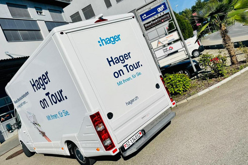 The backside and side of the Hager InfoWheels with branding