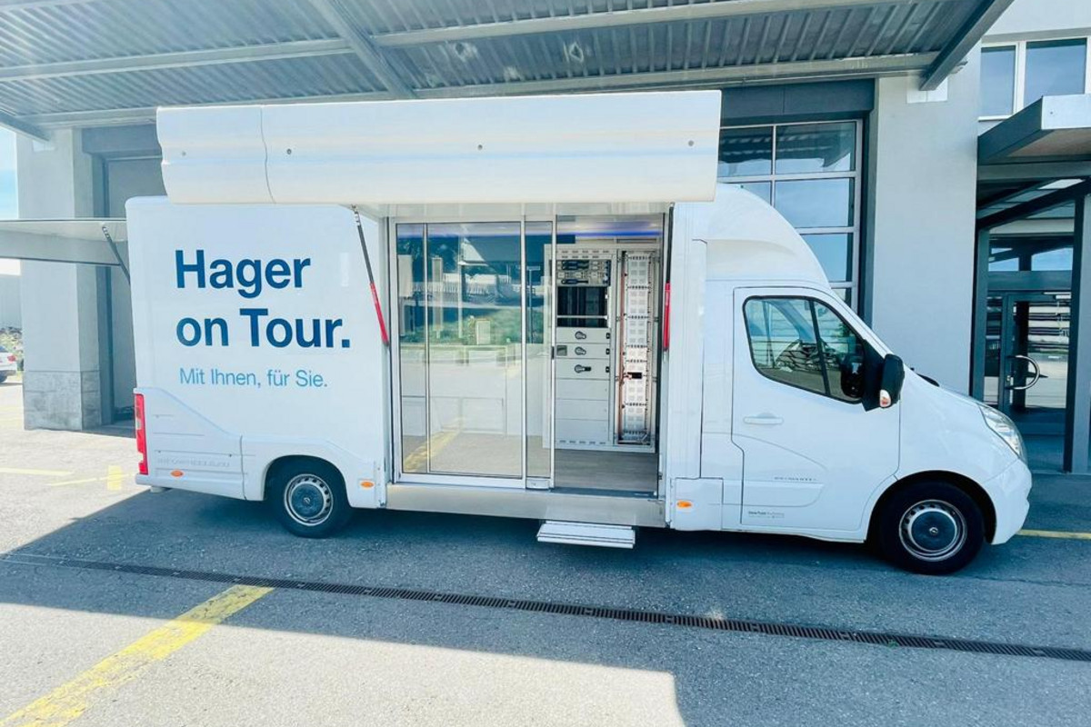 Hager InfoWheels with the door open ready for the event